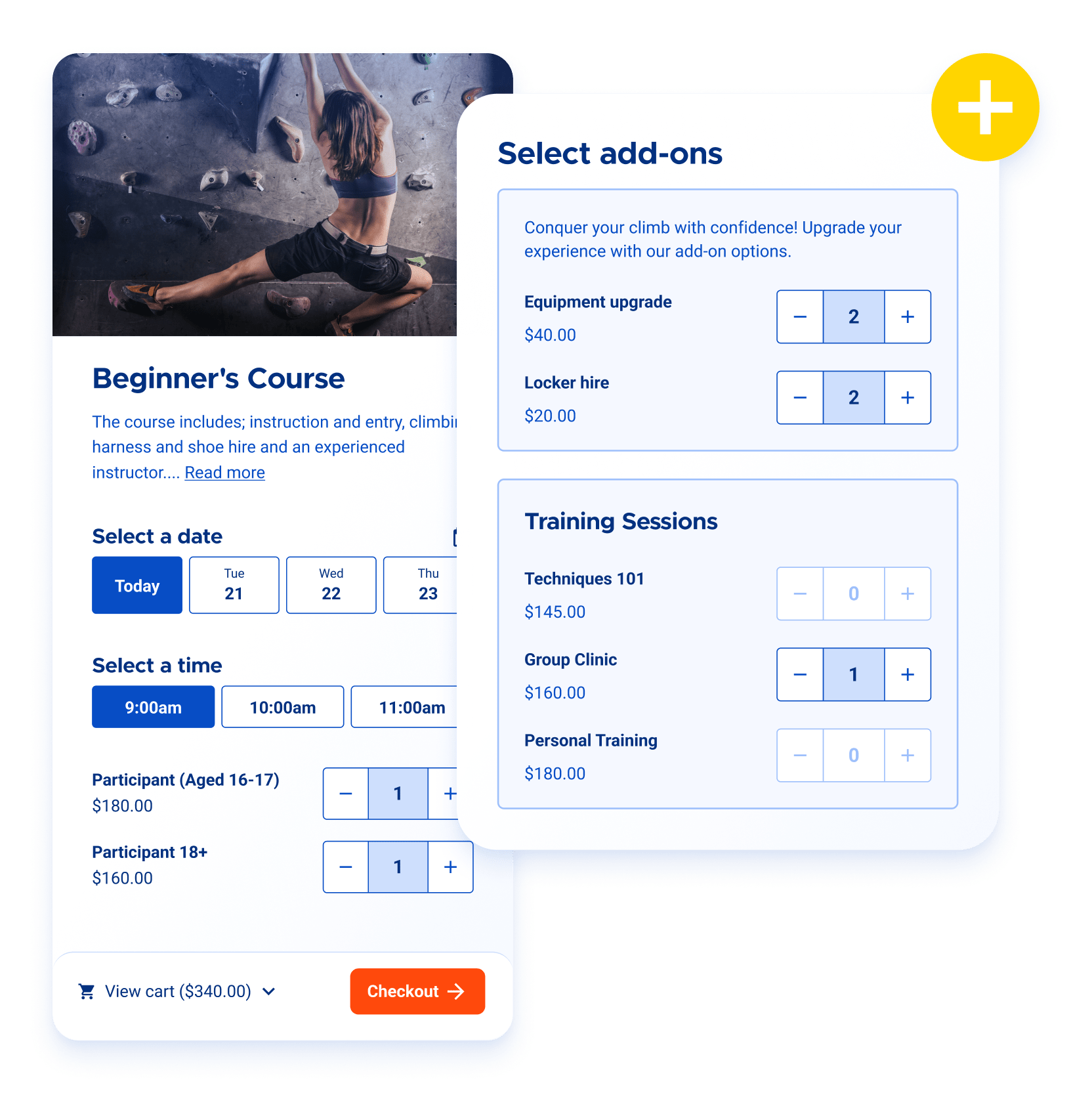 Climbing checkout with add-ons