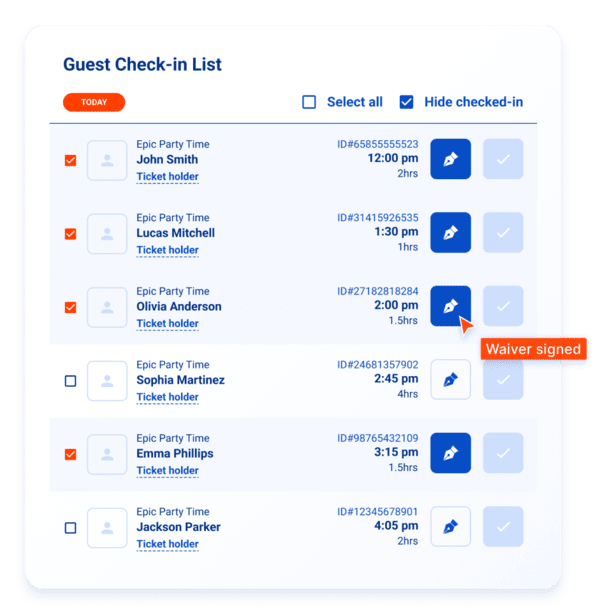 Guest check-in list in POS