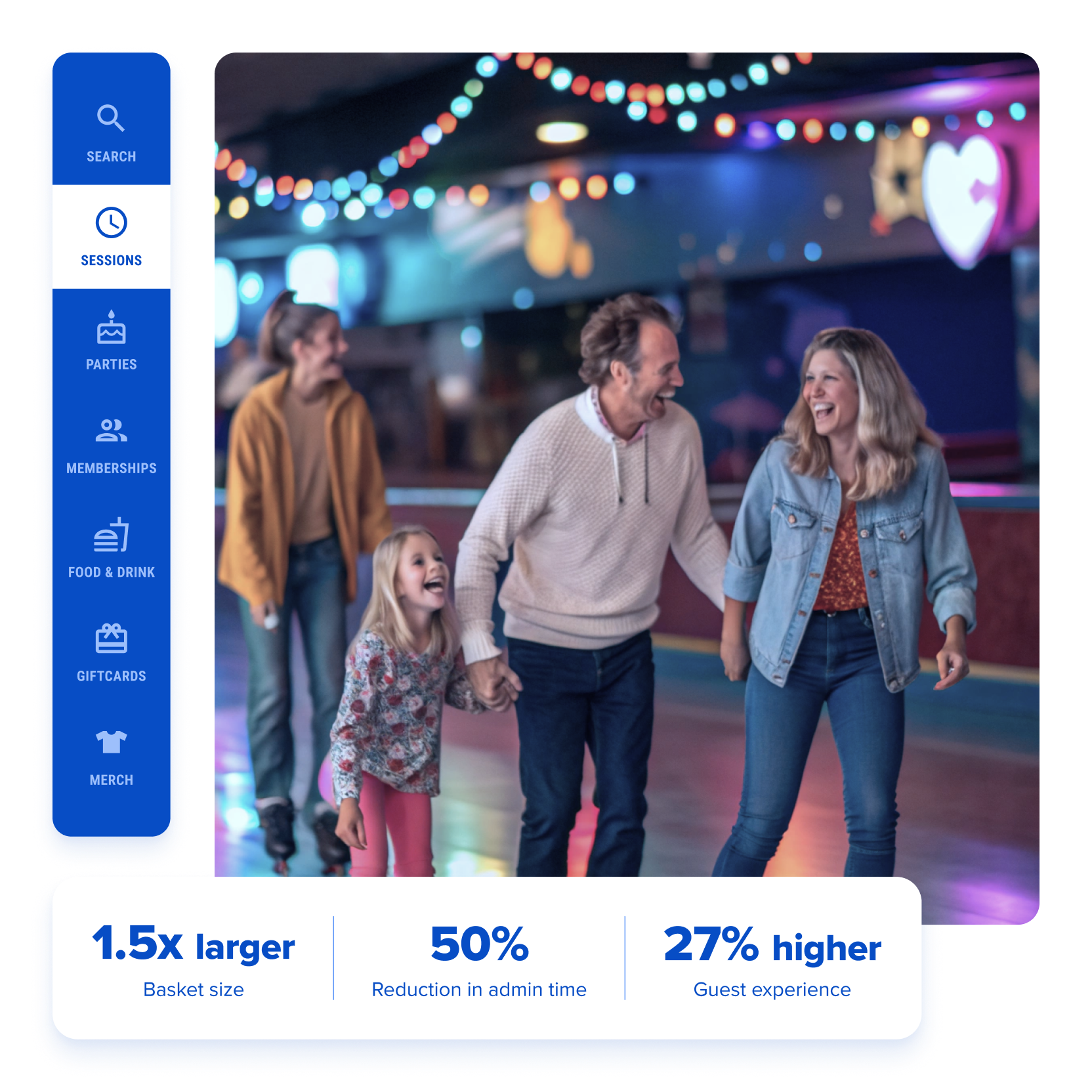 Family skating at a roller rink