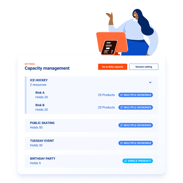 Venue operator managing capacity for ice hockey bookings