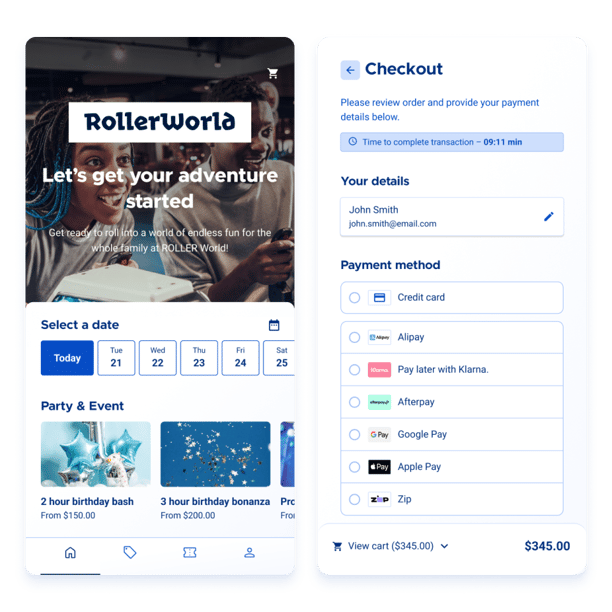 Party booking and checkout