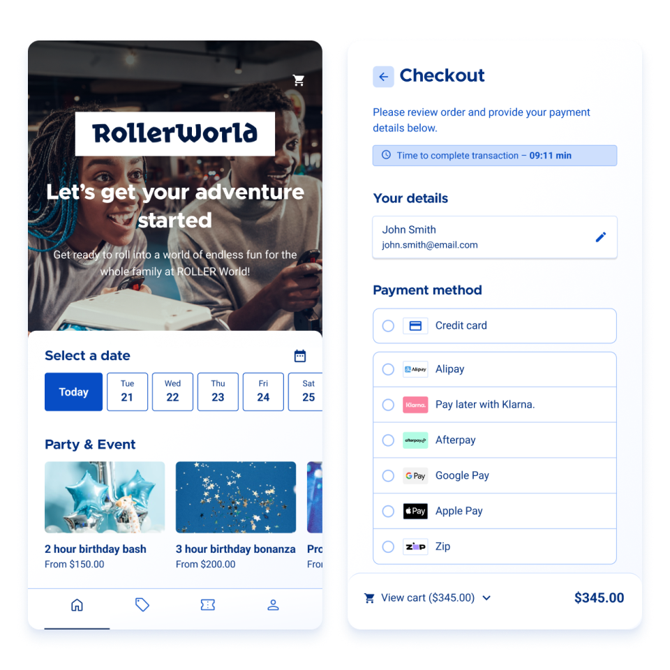 Party booking and checkout