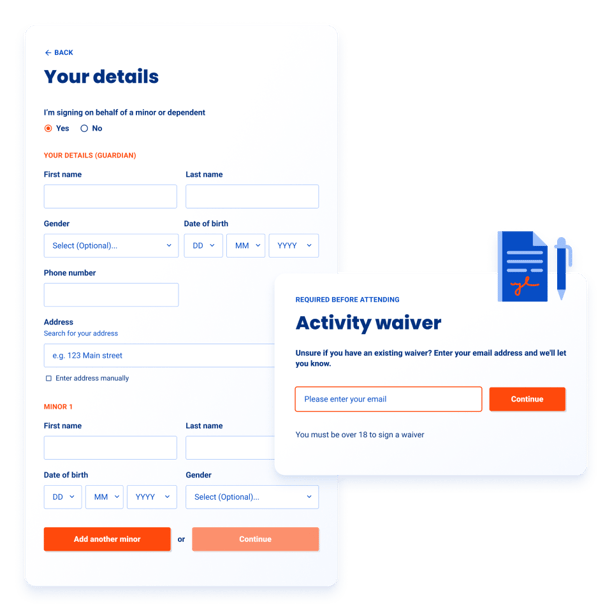 Party booking check-in details form & waiver