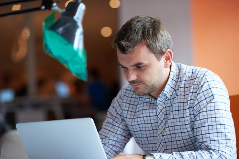 startup business, software developer working on computer at modern office