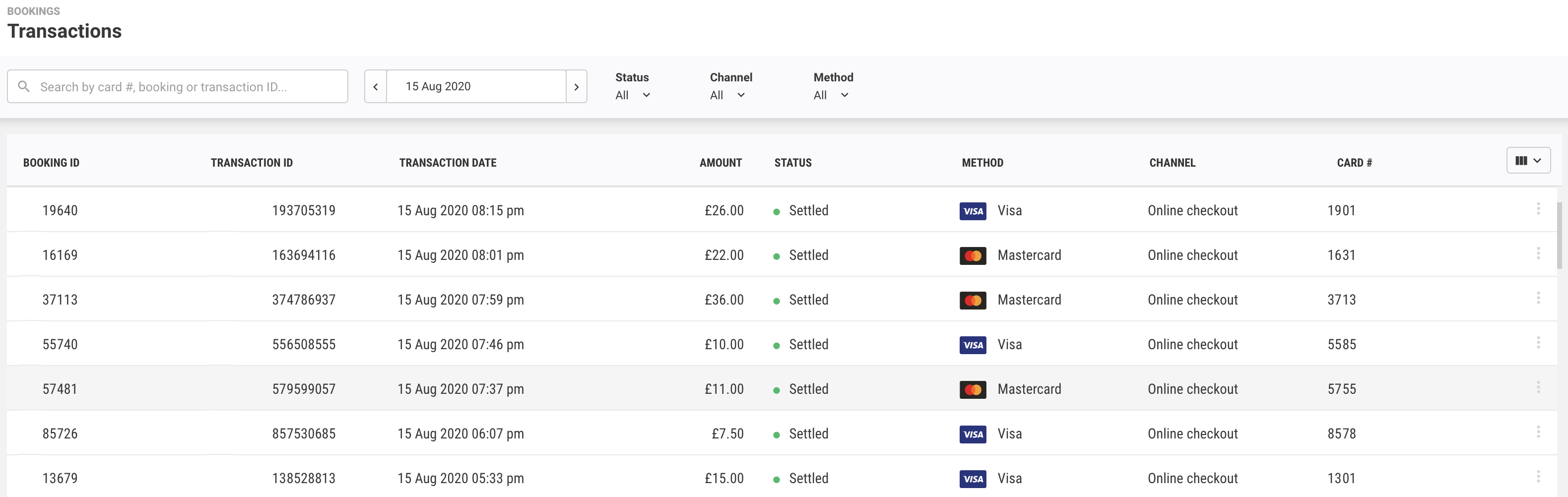 Transactions List view