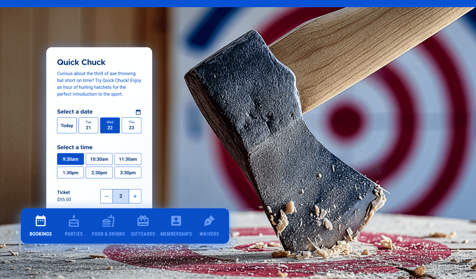 An axe in a target with another target in the background